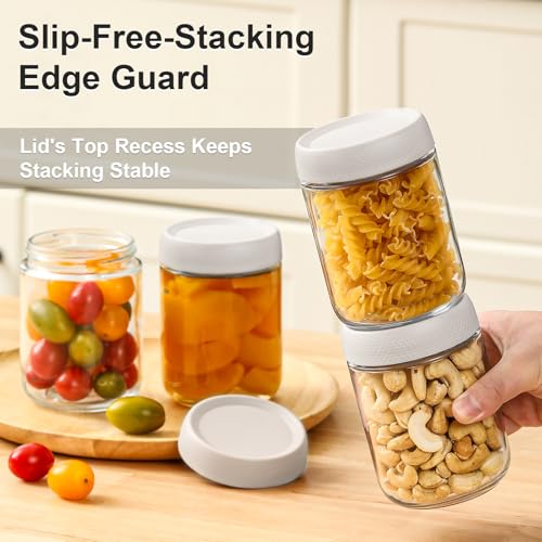 6-pack 16oz Glass jars with Airtight Lids, Overnight Oats Containers with Lids, Wide mouth Mason Salad jars, Glass Food Storage Containers for Snacks Yogurt Spice Sugar-White - view 4