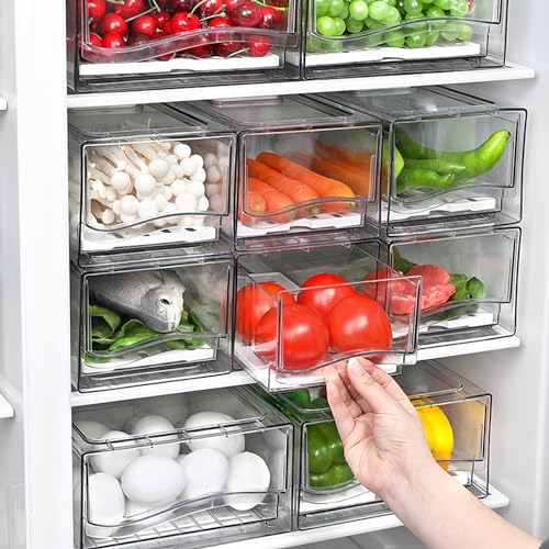Fridge Organizers and Storage, BPA-Free Large Capacity Stackable Clear Fridge Organizer, With Strainer Layer Keep Fruits, Vegetables and Meat Fresh in refrigerator, freezer, Food Storage (2 Drawers) - view 3