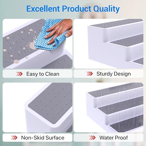 3 Tier Spice Rack Organizer for Cabinet, 3 Pack Non-Slip Spice Rack Shelf Organizer, Holds 24+ Jars, Plastic Spice Organizer for Cabinet, Pantry & Kitchen Countertop, White - view 6