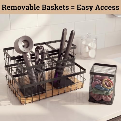 Hair Tool Organizer Countertop, Breathable Metal & Bamboo, Heat-Resistant - view 5