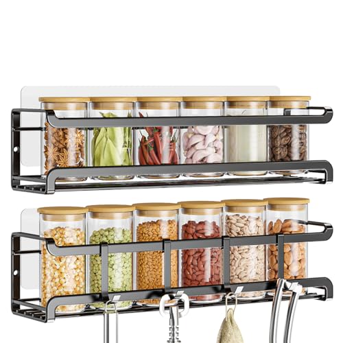 Spice Rack Wall Mounted 2 Pack, Black,11.41x2.75x2.75in