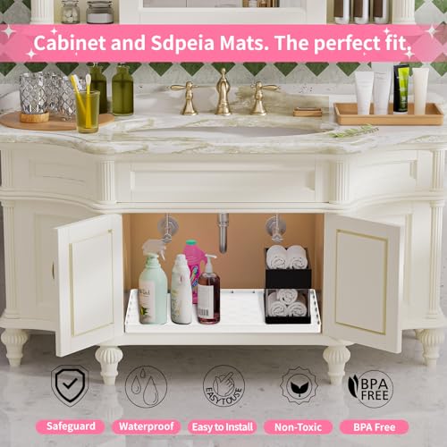 Under Sink Mat 22"×14" Waterproof Silicone Cabinet Liner & Sink Protector for Kitchen & Bathroom, Multi-Purpose Organizers Tray for Pets, Laundry, Cat Litter Mat, White - view 5
