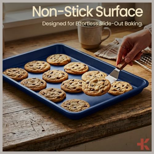 BAKKEN Nonstick Carbon Steel Bakeware Set - 6 Piece Kitchen Baking Trays, Non Toxic Stackable Oven Pans Bundle with Cookie Sheets, 6 Cup Muffin, Roaster, Square Cake, and Loaf Pan for Bread - view 5
