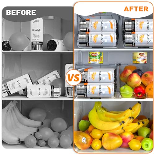 4 Pack Skinny Can Organizer for Refrigerator, Stackable Tall Skinny Soda Pop Can Holder Dispenser with Lid for Fridge Pantry Rack Freezer, Clear Plastic Storage Bins-Holds 12 Slim Cans Each - view 6