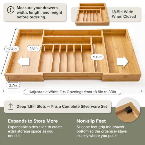 Silverware & Utensil Drawer Organizer, 18.5-33 in, Bamboo - view 4