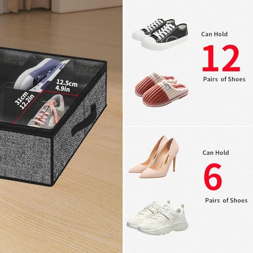 Sturdy Under Bed Shoe Storage Organizer, Set of 2, Fit 12 to 24 Pairs, Underbed Shoes Closet Storage Solution with Clear Window, Breathable, L29.3 x W23.6 x H5.9, Linen-like Black, MXAUBSB2P - view 6
