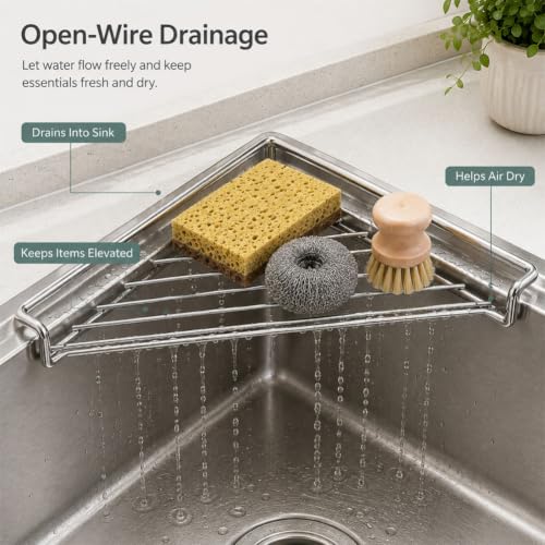 Stainless Steel Corner Sink Shelf, Over Sink Dish Drying Rack Organizer - view 2