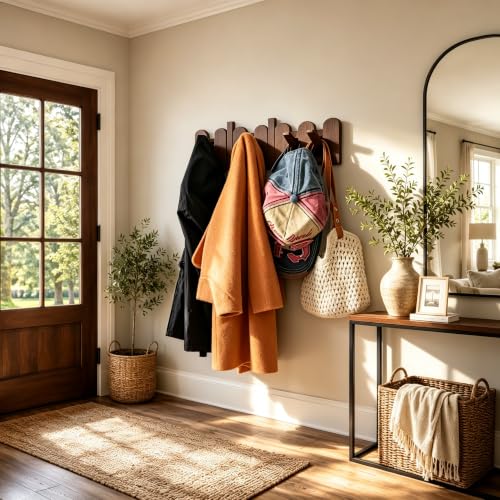 Piano Key Coat Rack Wall Mount, Solid Wood Wall Shelf with Hooks - view 2