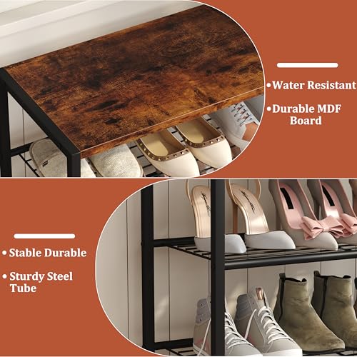 Shoe Rack Organizer, 5 Tier Industrial Shoe Storage Shelf, Narrow Sturdy Metal Shoe Shelves for Closet Entryway, Rustic Brown - view 6