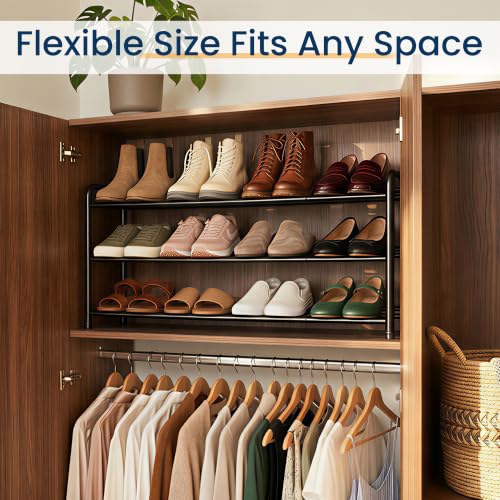 3 Tier Expandable Shoe Rack, Metal Small Shoes Shelf, Black - view 6