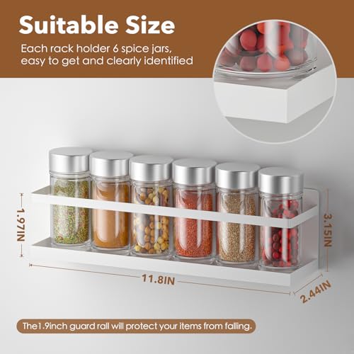 Magnetic Spice Rack for Refrigerator, Magnetic Fridge Shelf for Kitchen Spice Organizer, Spice Rack Wall Mount, Fridge Organizers and Storage (2, White) - view 2