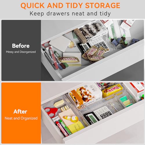 12 Pack Large Clear Plastic Drawer Organizer Trays | MULTI-USE Acrylic Drawer Storage for Kitchen, Bathroom, Makeup, Office, School, Undies | College Dorm Room, Home Apartment Essentials - view 6