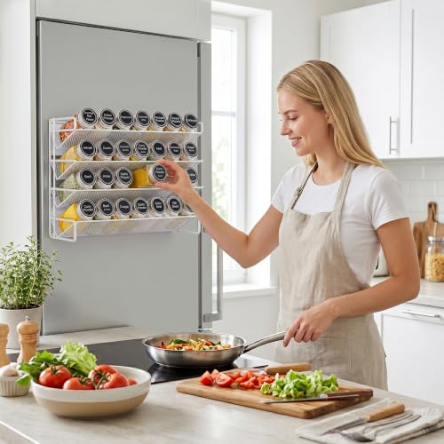 Spice Rack Organizer for Cabinet with 28 Spice Jars, 386 Spice Labels, Magnetic Spice Rack for Refrigerator, Seasoning Organizer for Countertop, Kitchen, Pantry — 13.2" W x 9.8" H, White - view 2