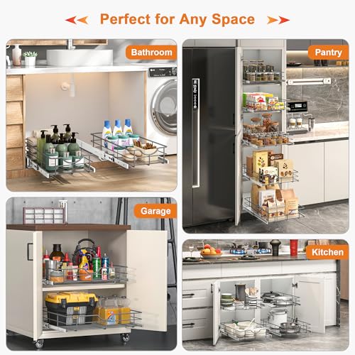 Pull Out Shelves - 20" W x 22" D Soft Close Pull Out Cabinet Organizer 1 Tier - Slide Out Drawers with Shelf Liner, Heavy Duty Steel Wire Baskets for Kitchen Cabinets, Pantry, Bathroom - view 7