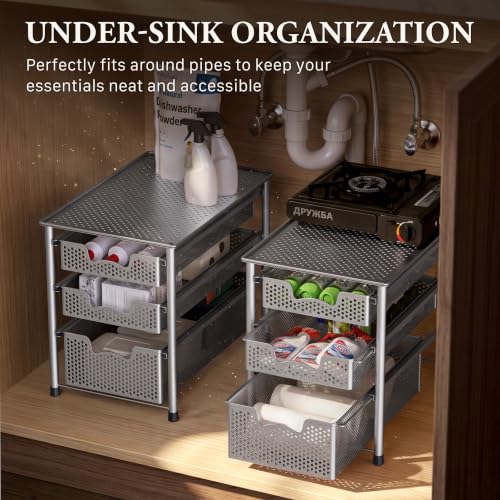Stackable 3 Tier Sliding Basket Organizer Drawer, Silver - view 6