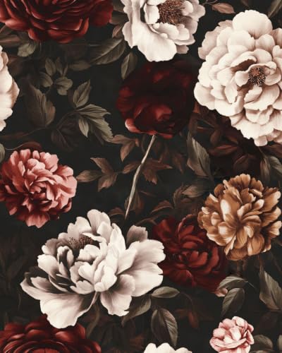 Dark Red Vintage Floral Peel and Stick Wallpaper 17.5" x 118"