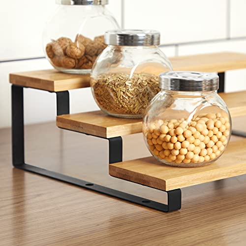 Bamboo Shelf Organizers and Spice Racks Bundle, 2 Sets of 2 Cabinet Organizers, for Kitchen Organization, Natural and Black UKCS02NB and UKCS016N01 - view 7