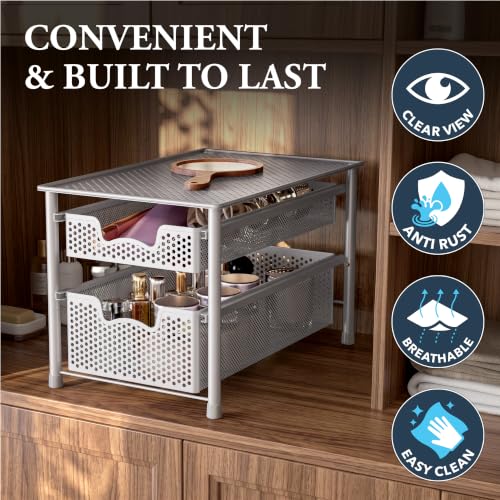 Stackable 2 Tier Sliding Basket Organizer Drawer, White - view 5