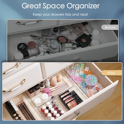12 Pack Large Clear Plastic Drawer Organizer Set, Acrylic Bathroom Organizer Vanity Trays Dividers, Kitchen Organizers and Storage, Non-Slip Storage Bins for Makeup, Snacks, Office, Desk, Fridge - view 2