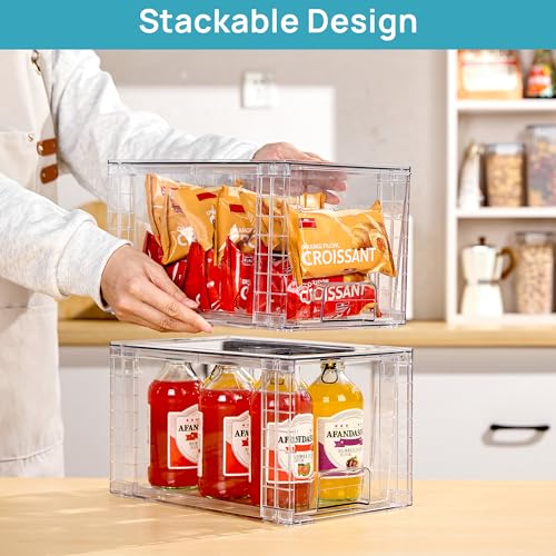 8 Pack Large Stackable Storage Drawers,Clear Acrylic Drawer Organizers with Handles, Easily Assemble for Fridge, Bathroom,Kitchen Undersink,Cabinet,Pantry Organization and Storage - view 2