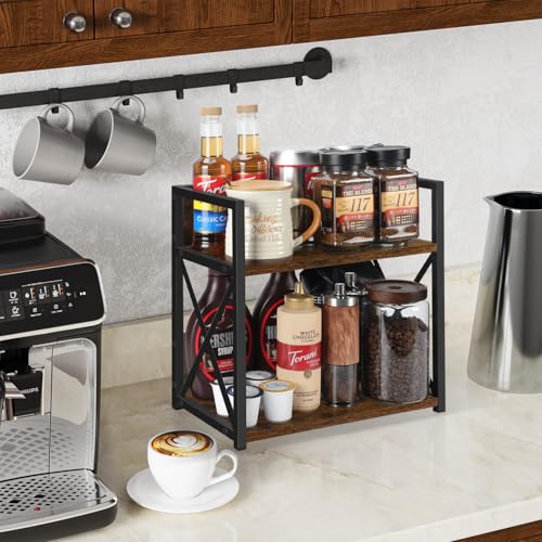 Countertop Shelf Organizer,Coffee Bar Accessories,Spice Rack,Coffee Counter Shelf,2 Tier Coffee Organizer Station for Mugs,Cups,Cream,Syrup(Rustic Brown, Medium) - view 2