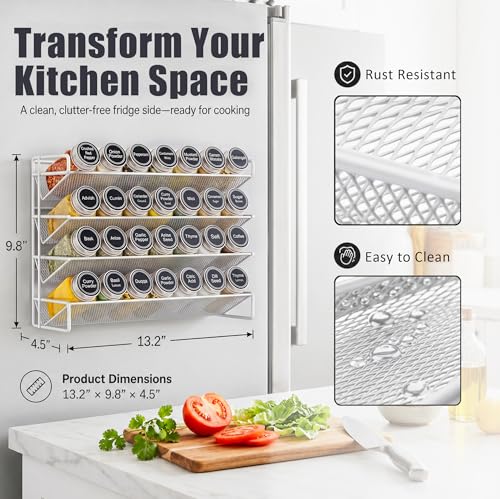 Spice Rack Organizer for Cabinet with 28 Spice Jars, 386 Spice Labels, Magnetic Spice Rack for Refrigerator, Seasoning Organizer for Countertop, Kitchen, Pantry — 13.2" W x 9.8" H, White - view 5