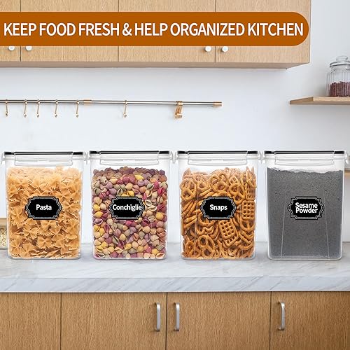 4 Pack Large Airtight Food Storage Containers with Lids (5.2L / 176oz), BPA Free Plastic Kitchen and Pantry Organization Contianers for Cereal Flour and Sugar Storage, Labels & Marker - view 6