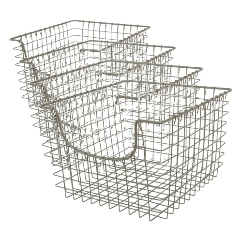 Diversified 98977 Scoop Wire Basket, Vintage-Inspired Steel Storage Solution for Kitchen, Pantry, Closet, Bathroom, Craft Room & Garage, Single, Satin Nickel (Pack of 4)