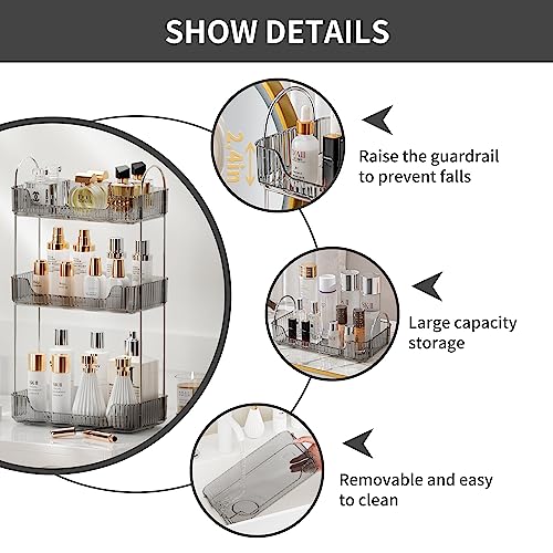 3 Tier Bathroom Organizer Countertop Makeup Perfume Tray Skincare Organizer for Bathroom Dresser Vanity (Grey) - view 6