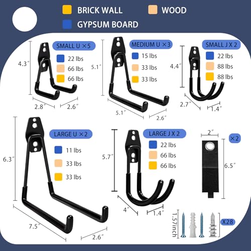 Steel Garage Storage Hooks-16 Pack Black Heavy Duty Wall Mount Hooks - view 2