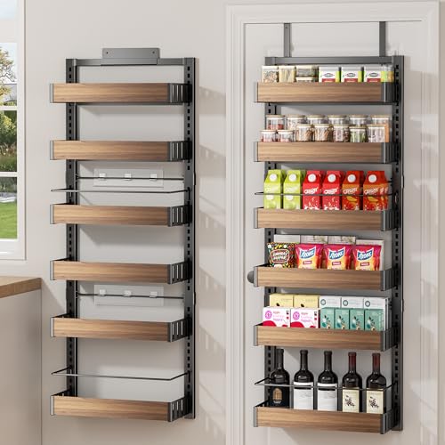 8 Tier Over The Door Pantry Organizer, 2 IN 1 Wall Mount or Hanging Spice Rack Seasoning Shelves with Adjustable Basket, Back of Door Organizer and Storage for Kitchen Cabinet and Room Closet - view 7
