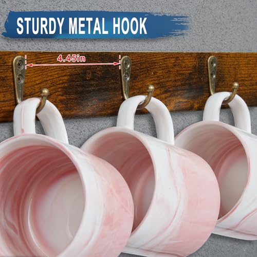 Rustic Wood Coffee Mug Rack - Wall Mount Cup Holder Shelf Storage for Kitchen, Home, Bar, Office (4 Pack, Holds 32 Mugs) - view 2