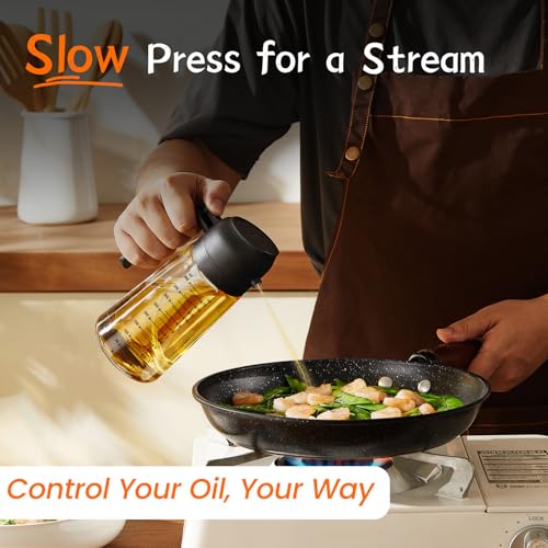 16oz/470ml Glass Olive Oil Sprayer for Cooking – 2 in 1 Olive Oil Dispenser Bottle for Kitchen Gadgets and Air Fryer Accessories, Salad, BBQ - Black - view 3