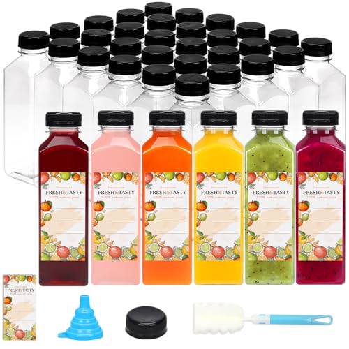45 PACK 16 OZ Reusable Juice Bottles with Caps, Accessories