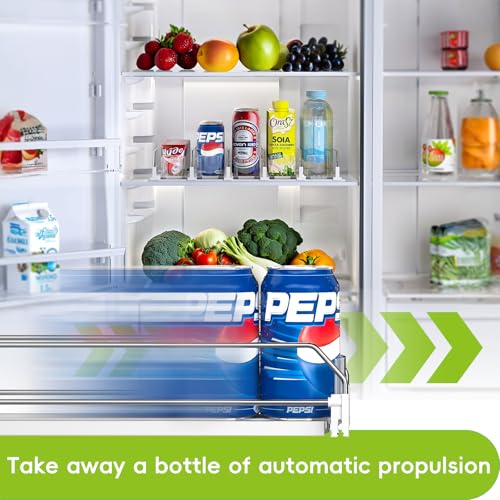 Soda Can Dispenser for Refrigerator,Self-Pushing Drink Organizer for Fridge, Width Adjustable Fridge Organization, Beer Pop Can Water Bottle Drink Dispenser for Fridge (15.1"D) White (5 Row, White) - view 3