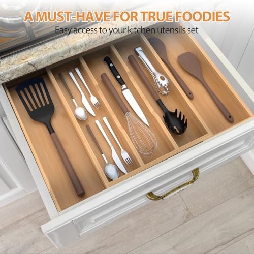 Bamboo Kitchen Utensil Drawer Organizer,Expandable Cutlery Tray - view 4