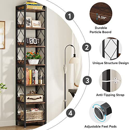78.7 Inch Tall Skinny Narrow Bookshelf Bookcase, Brown - view 6