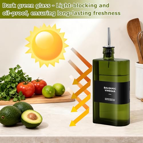 Dark Green Glass Olive Oil Dispenser for Kitchen 17 oz,UV Protected Jar - view 2