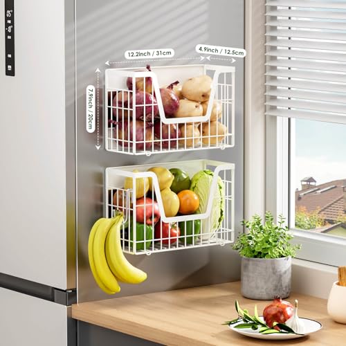 2 Set Magnetic Fridge Shelf, White Magnetic Fruit Basket for Fridge - view 2