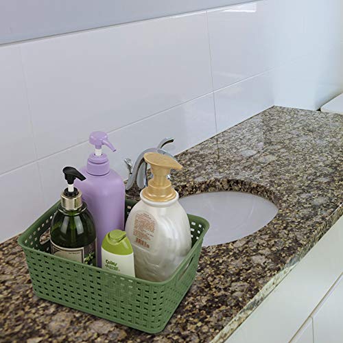 Plastic Weave Storage Baskets for Kitchen Bathroom, Green, 6 Packs - view 5