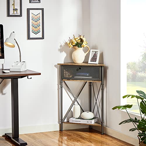 Corner Table/Cabinet with Flip Door and Storage Shelves, Free-Standing Organizer for Compact Space in Living Room/Study/Lobby/Bedroom,Industrial - view 4