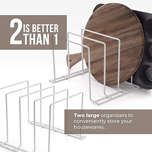 Kitchen Cabinet Organizer, White (2 Pack) Steel Baking Sheet Holder with 4 Slots for Cabinet, Bakeware Organizer, Divider for Cutting Boards, Pot Lids, Pan Lids, Cookie Sheets - view 6