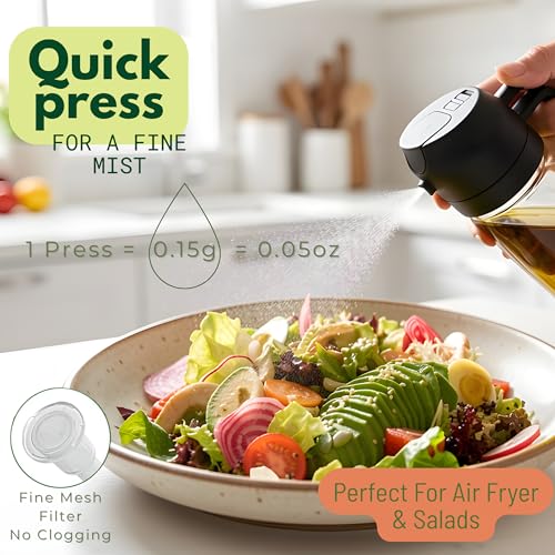 Glass Olive Oil Sprayer for Cooking 16oz/470ml – Transparent 2-in-1 Glass Oil Sprayer & Dispenser with 9 Labeled Stickers, Kitchen Gadgets & Air Fryer Accessories, Olive Oil Dispenser – Black - view 5