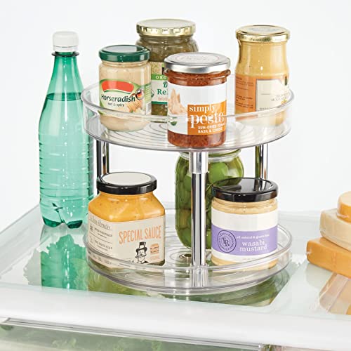 2-Tier Lazy Susan Turntable for Kitchen Cabinets, Shelf, Table, Countertop, 9" Multi Level Rotating Organizer Carousel, Storage Turntable Organizer, Ligne Collection, 2 Pack, Clear/Chrome - view 5