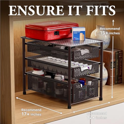 Stackable 3 Tier Sliding Basket Organizer Drawer, Bronze - view 3