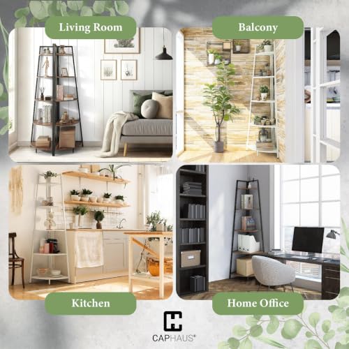 5-Tier Corner Shelf Stand, Tall Display Shelves, Ladder Corner Wood Storage Plant Bookshelf with Metal Frame, Versatile Shelving Unit Bookcase for Home Office Space, White - view 6