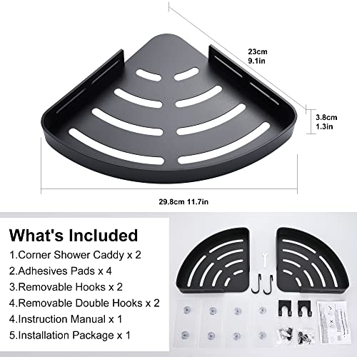 Adhesive Corner Shower Caddy with Hooks, Black, 2 Pack - view 2