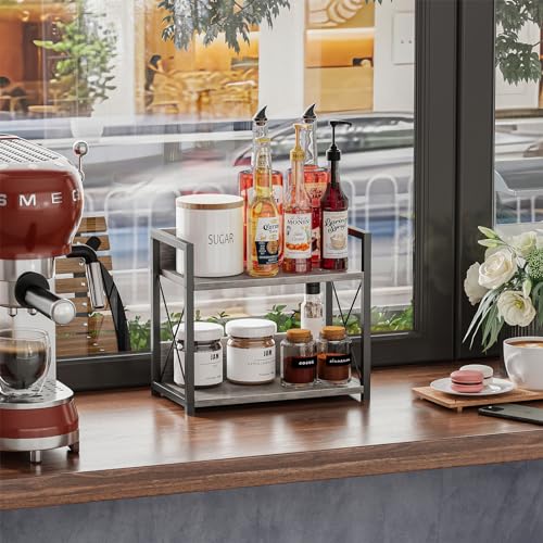 Countertop Shelf Organizer, 2 Tier Kitchen Spice Rack for Countertop, Wood Kitchen Counter Shelf for Home, Coffee Station Organizer (Grey,S) - view 4