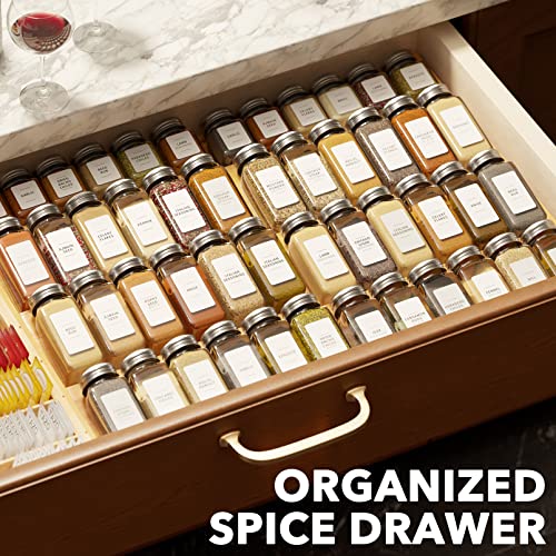 Bamboo Spice Drawer Organizer, (Need 3" Deep Drawer) Expandable 4 Tier Spices Rack for Cabinet, Kitchen Seasoning Storage Insert (Jars Not Included, From 12" to 23" Wide) - view 7