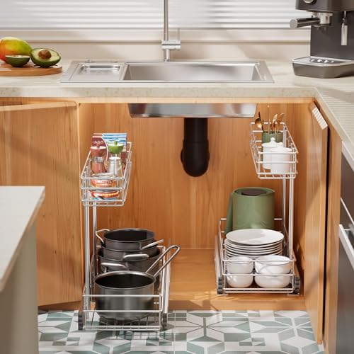 Under Sink Organizer 9" W X19 D, Pull Out Cabinet Organizer 2 Tier - view 4
